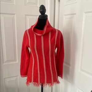 El Mar Vintage Red Cowl Neck Sweater with Vertical White Stripes